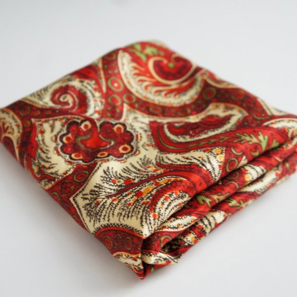 Red & Gold Paisley Vintage Neck Scarf or Pocket Square - Picture 4 of 13
